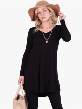 Popana Black Long Sleeve Swing Tunic Top - Women